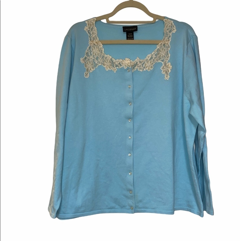 Lane Bryant button down sweater cardigan lace accents long sleeve Size 18-20